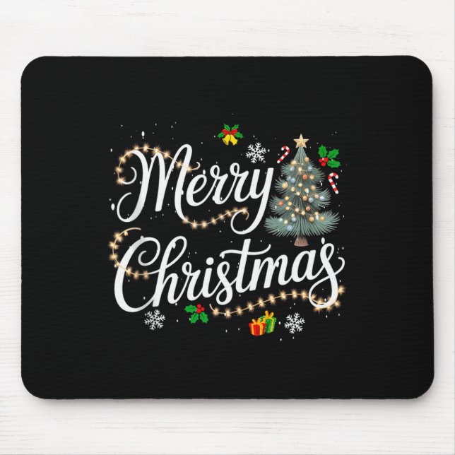 Merry Christmas Lights Red Santa Hat Xmas Men Wome Mousepad (Vorne)
