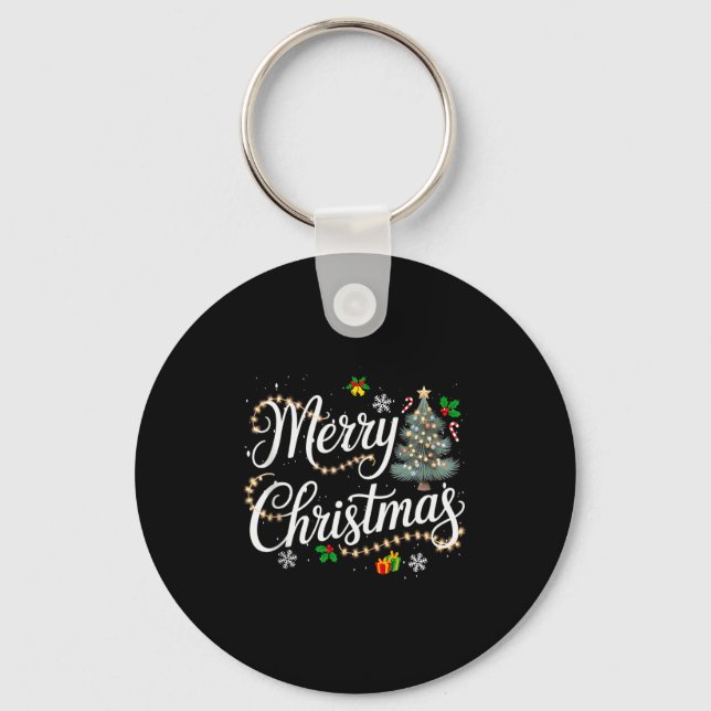 Merry Christmas Lights Red Santa Hat Xmas Men Wome Schlüsselanhänger (Vorderseite)