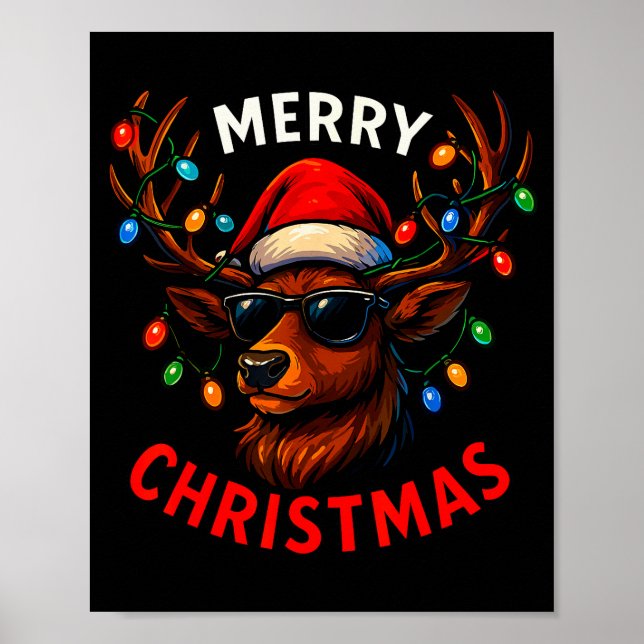 Merry Christmas Lights Reindeer Xmas Family Men Wo Poster (Vorne)