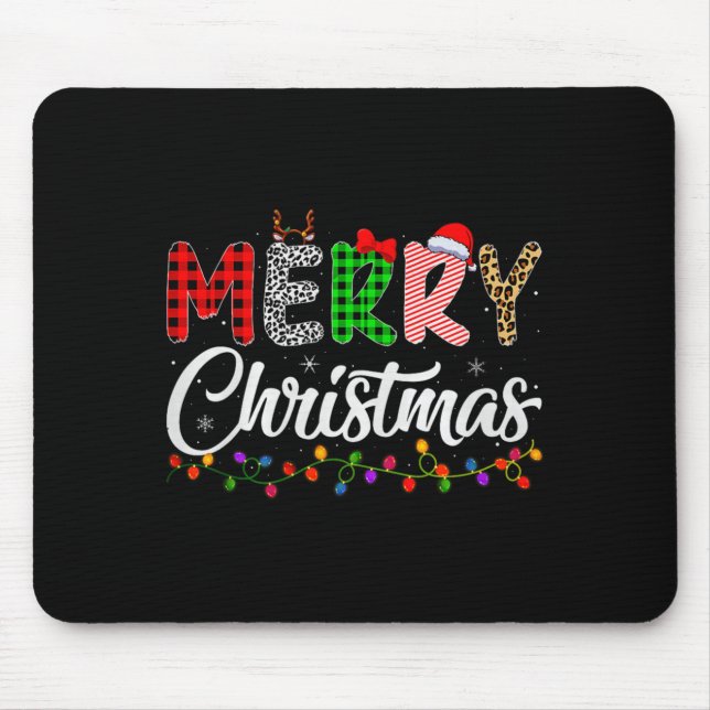 Merry Christmas Lights Santa Family Xmas Pajamas M Mousepad (Vorne)