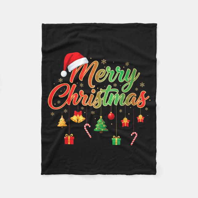 Merry Christmas Lights Santa Hat Family Matching T Fleecedecke (Vorderseite)