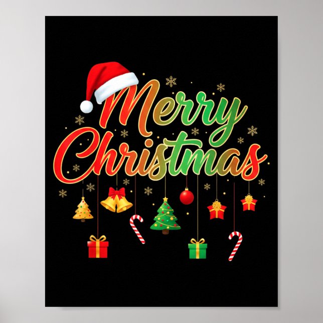 Merry Christmas Lights Santa Hat Family Matching T Poster (Vorne)