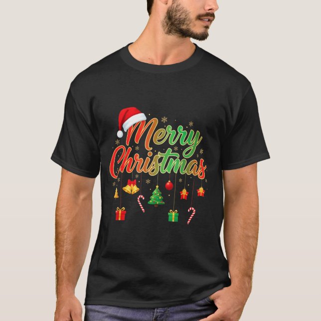 Merry Christmas Lights Santa Hat Family Matching T T-Shirt (Vorderseite)