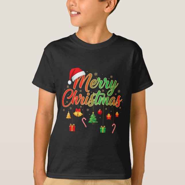 Merry Christmas Lights Santa Hat Family Matching T T-Shirt (Vorderseite)