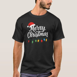 Merry Christmas Lights Santa Hat Family T-Shirt