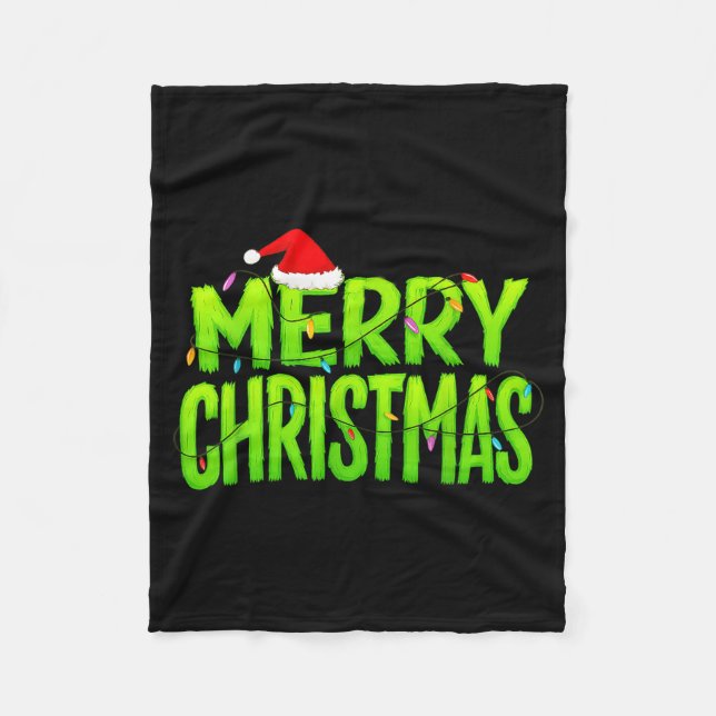 Merry Christmas Lights Santa Hat Pajamas Xmas Humo Fleecedecke (Vorderseite)