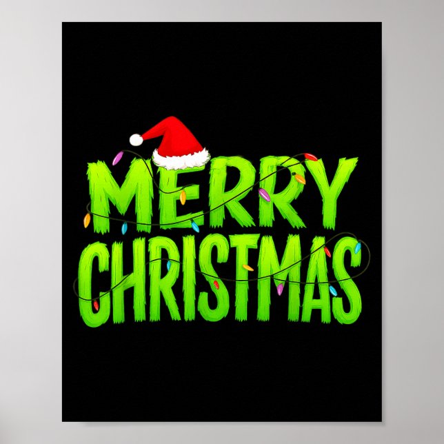 Merry Christmas Lights Santa Hat Pajamas Xmas Humo Poster (Vorne)