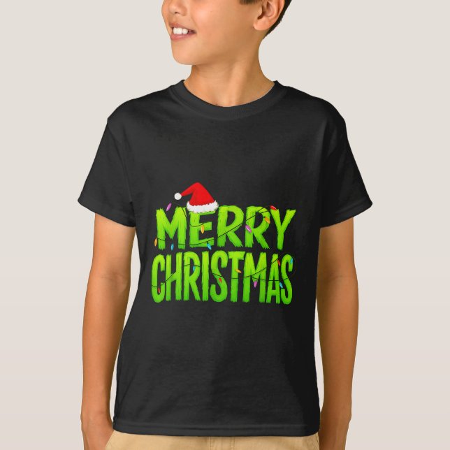 Merry Christmas Lights Santa Hat Pajamas Xmas Humo T-Shirt (Vorderseite)