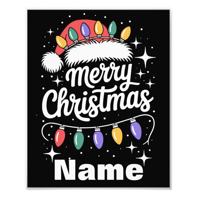 Merry Christmas Lights Santa Hat Personalized Gift Fotodruck (Vorne)