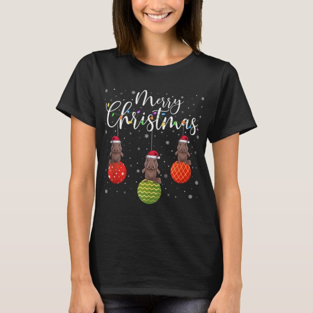 Merry Christmas Lights Santa Hat Platypus Ugly Xma T-Shirt (Vorderseite)