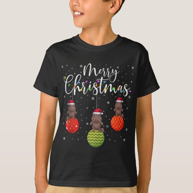 Merry Christmas Lights Santa Hat Platypus Ugly Xma T-Shirt (Vorderseite)