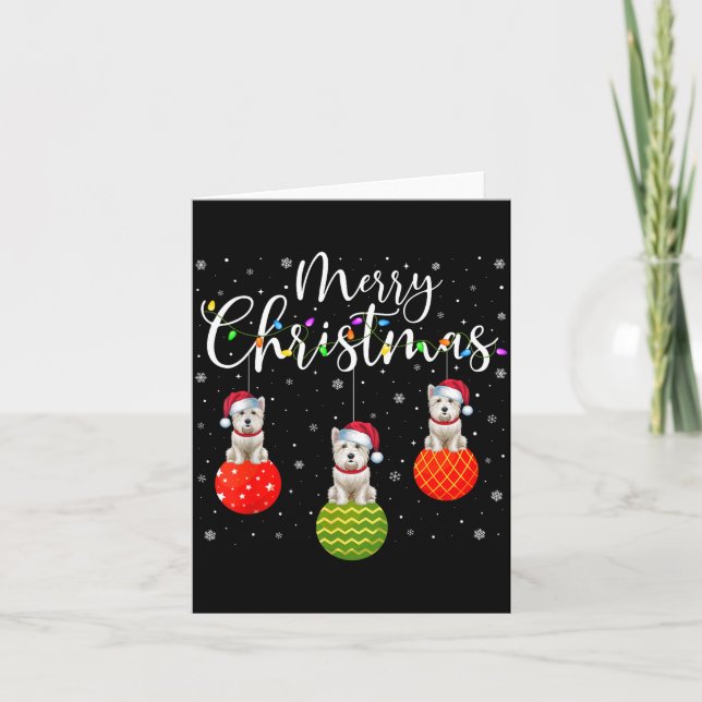 Merry Christmas Lights Santa Hat Westie Dog Ugly X Karte (Vorderseite)