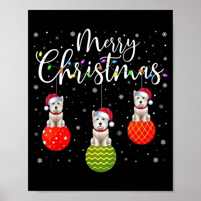 Merry Christmas Lights Santa Hat Westie Dog Ugly X Poster (Vorne)