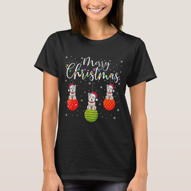 Merry Christmas Lights Santa Hat Westie Dog Ugly X T-Shirt (Vorderseite)