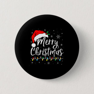 Merry Christmas Lights Santa Hat Xmas Family Match Button
