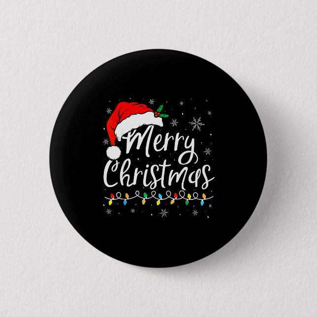 Merry Christmas Lights Santa Hat Xmas Family Match Button (Vorderseite)