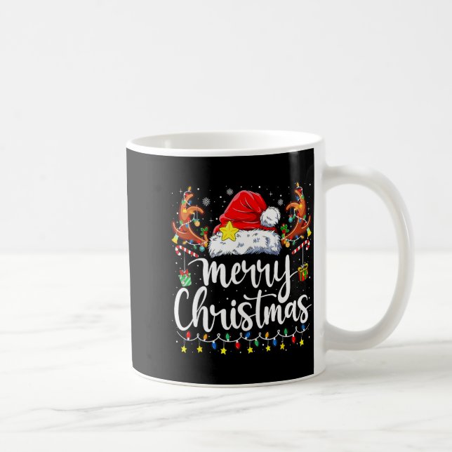 Merry Christmas Lights Santa Hat Xmas Family Match Kaffeetasse (Rechts)