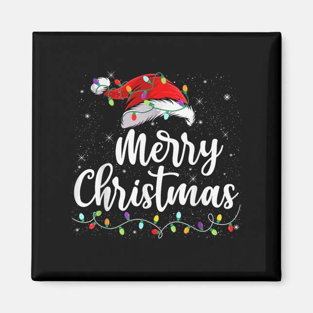 Merry Christmas Lights Santa Hat Xmas Family Match Magnet (Vorne)