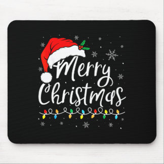 Merry Christmas Lights Santa Hat Xmas Family Match Mousepad