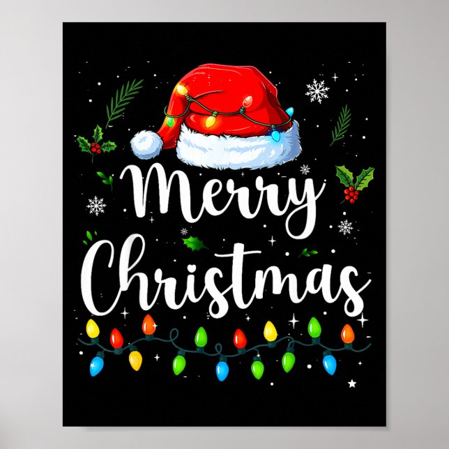 Merry Christmas Lights Santa Hat Xmas Family Match Poster (Vorne)