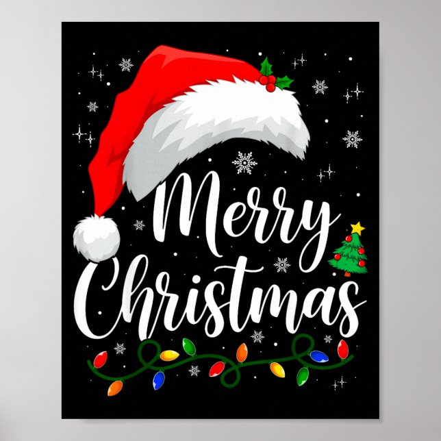 Merry Christmas Lights Santa Hat Xmas Family Match Poster (Vorne)