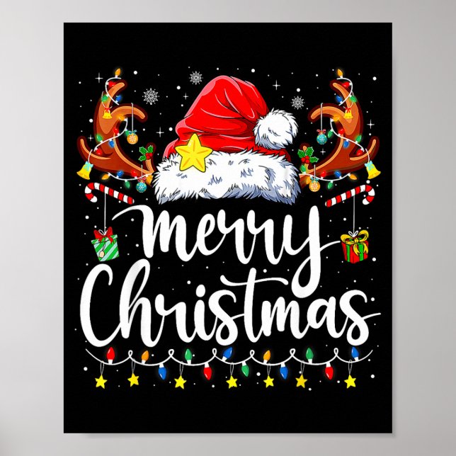 Merry Christmas Lights Santa Hat Xmas Family Match Poster (Vorne)