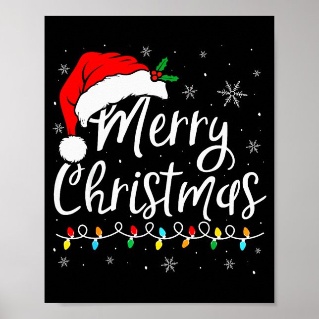Merry Christmas Lights Santa Hat Xmas Family Match Poster (Vorne)