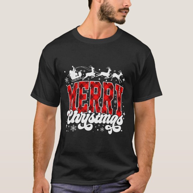 Merry Christmas Lights Santa Hat Xmas Family Match T-Shirt (Vorderseite)