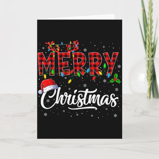 Merry Christmas Lights Santa Hat Xmas Family Men W Karte (Vorderseite)