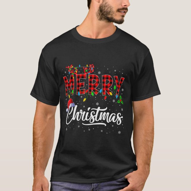 Merry Christmas Lights Santa Hat Xmas Family Men W T-Shirt (Vorderseite)