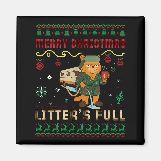 Merry Christmas Litter’s Full Funny Cat Xmas Ugly  Magnet (Vorne)