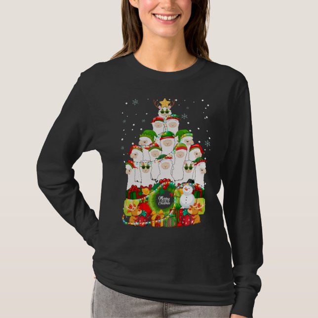 Merry Christmas Llama Alpaca Tree Xmas Llamas T-Shirt (Vorderseite)