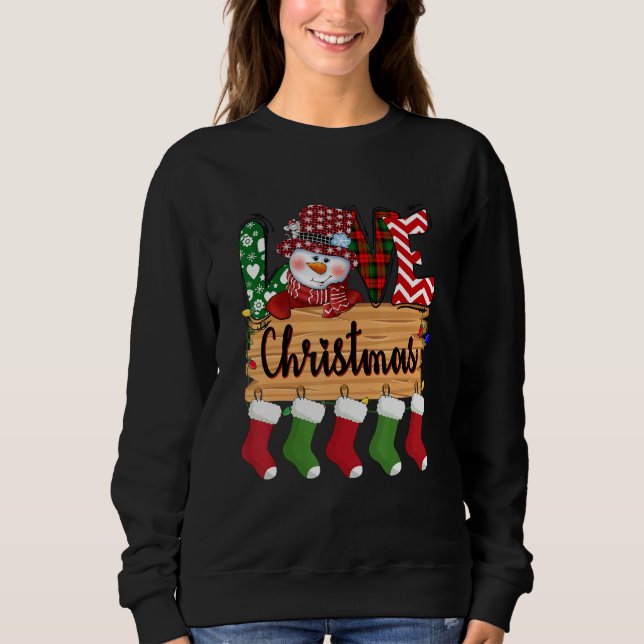 Merry Christmas Love  Snowman Buffalo Red Plaid So Sweatshirt (Vorderseite)