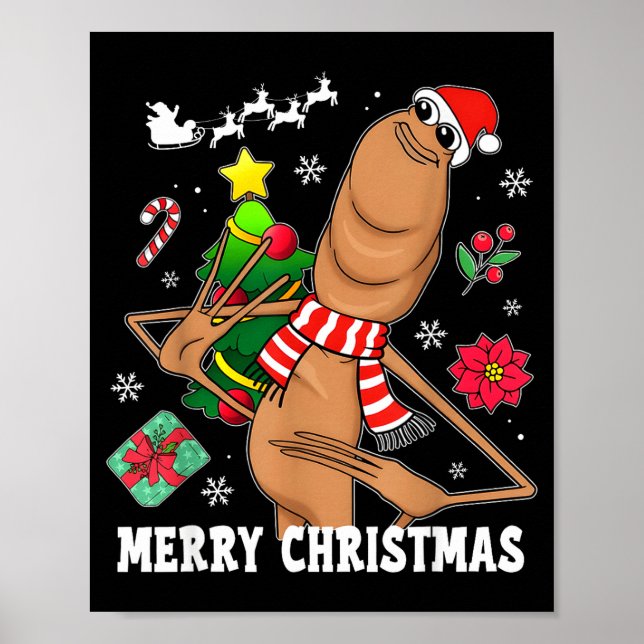Merry Christmas Marcus The Worm Funny Unhinged Mem Poster (Vorne)