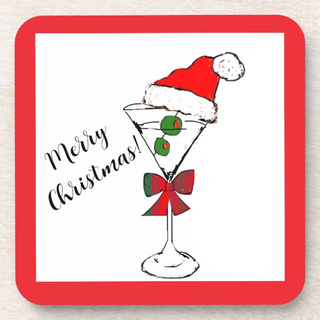 Merry Christmas martini hard plastic coasters Getränkeuntersetzer (Vorderseite)