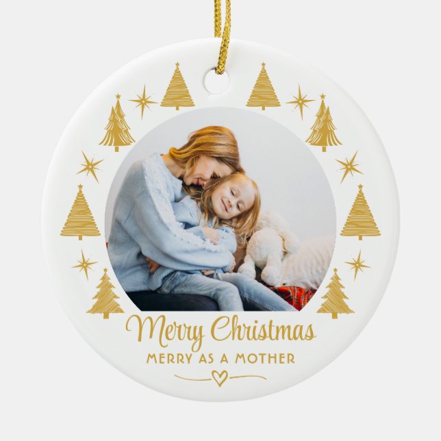 Merry Christmas Merry As A Mother White Gold Photo Keramik Ornament (Vorne)