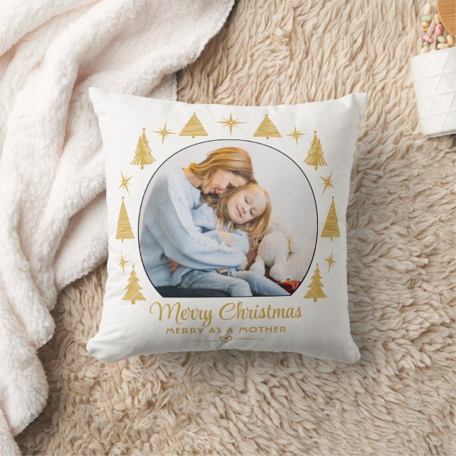 Merry Christmas Merry As A Mother White Gold Photo Kissen (Decke)