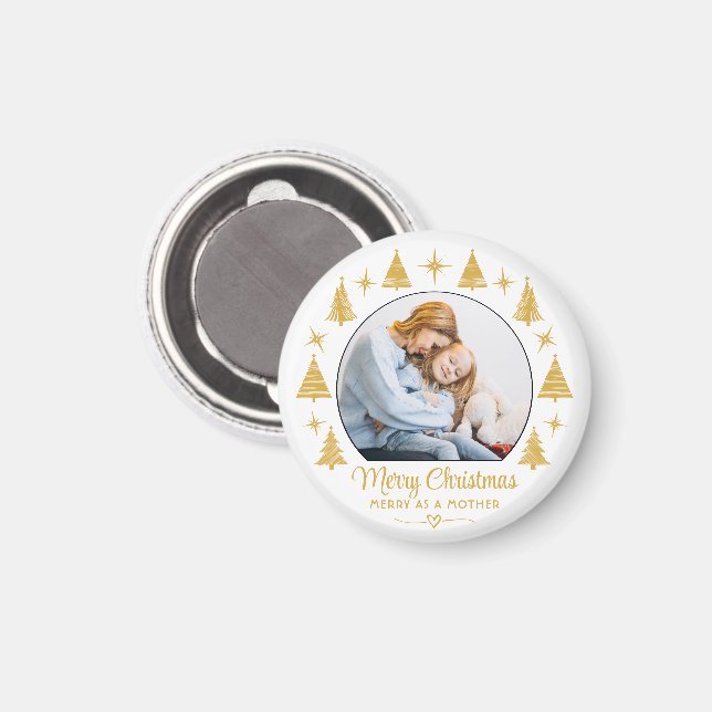 Merry Christmas Merry As A Mother White Gold Photo Magnet (Vorderseite/Rückseite)