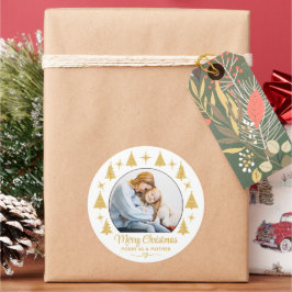 Merry Christmas Merry As A Mother White Gold Photo Runder Aufkleber