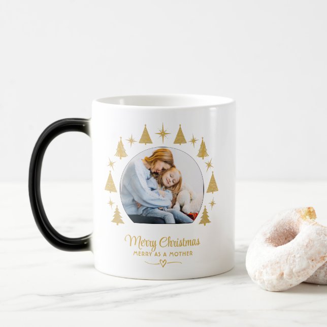 Merry Christmas Merry As A Mother White Gold Photo Verwandlungstasse (Mit Donut)
