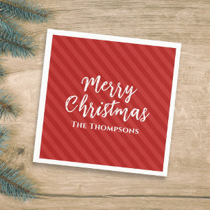 Merry Christmas Minimalist Simple Striped Red Serviette