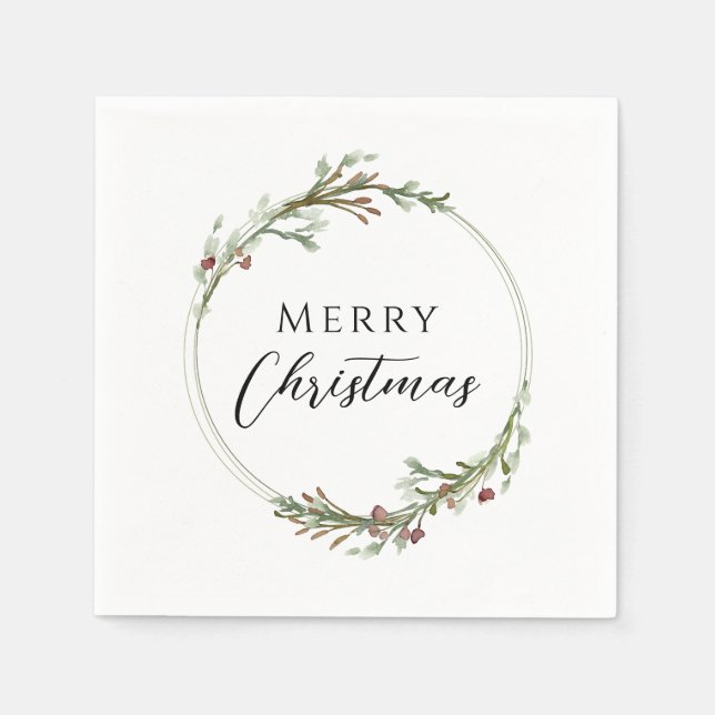 Merry Christmas Minimalist Wreath White Serviette (Vorderseite)