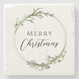Merry Christmas Minimalist Wreath White Steinuntersetzer