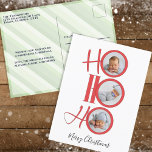 Merry Christmas Modern Santa Cute Typography Feiertagspostkarte<br><div class="desc">This design features a whimsical cute merry modern simple cute script, 3 three picture photo collages, minimalist hohoho Santa typography, ho ho ho merry Christmas, clean trendy red and green, minimal circle photo multi collage, modern elegant simple trendy, modern calligraphy script font, simple and minimal whimsical style, Santa laugh quoted...</div>
