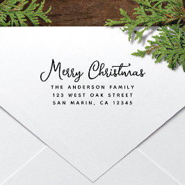 Merry Christmas Modern Script Return Address Permastempel