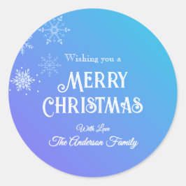 Merry Christmas Modern  Snowflake Purple Blue Runder Aufkleber