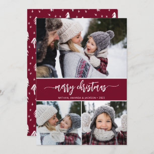 Merry Christmas Modern Three Photos Holiday Card Feiertagskarte