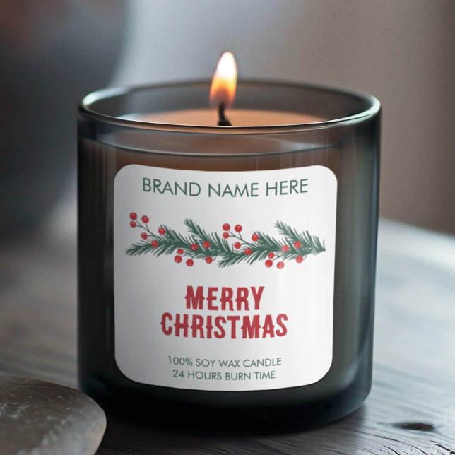 Merry Christmas | Modern Wreath Candle Labels Quadratischer Aufkleber (Von Creator hochgeladen)