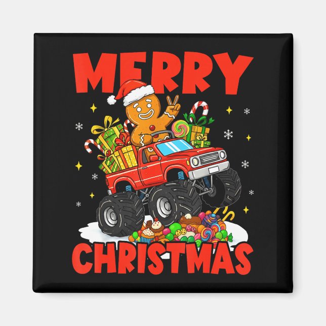 Merry Christmas Monster Truck Funny Gingerbread Me Magnet (Vorne)
