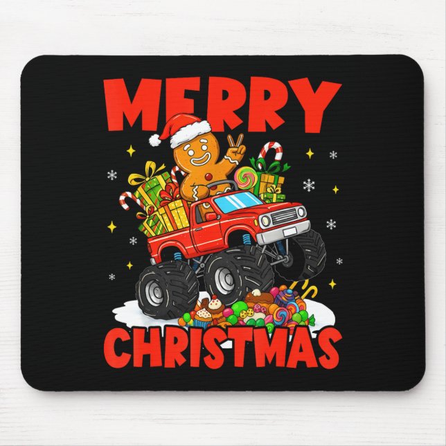 Merry Christmas Monster Truck Funny Gingerbread Me Mousepad (Vorne)